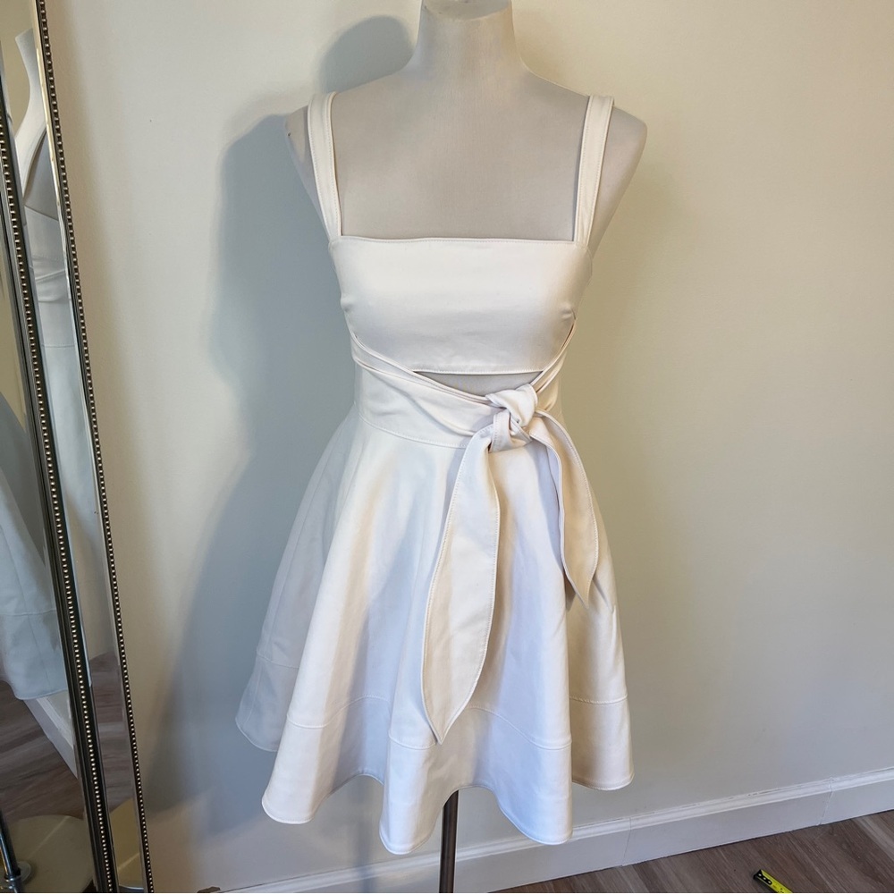 cinq a sept White Mini Dress with Tie Waist
